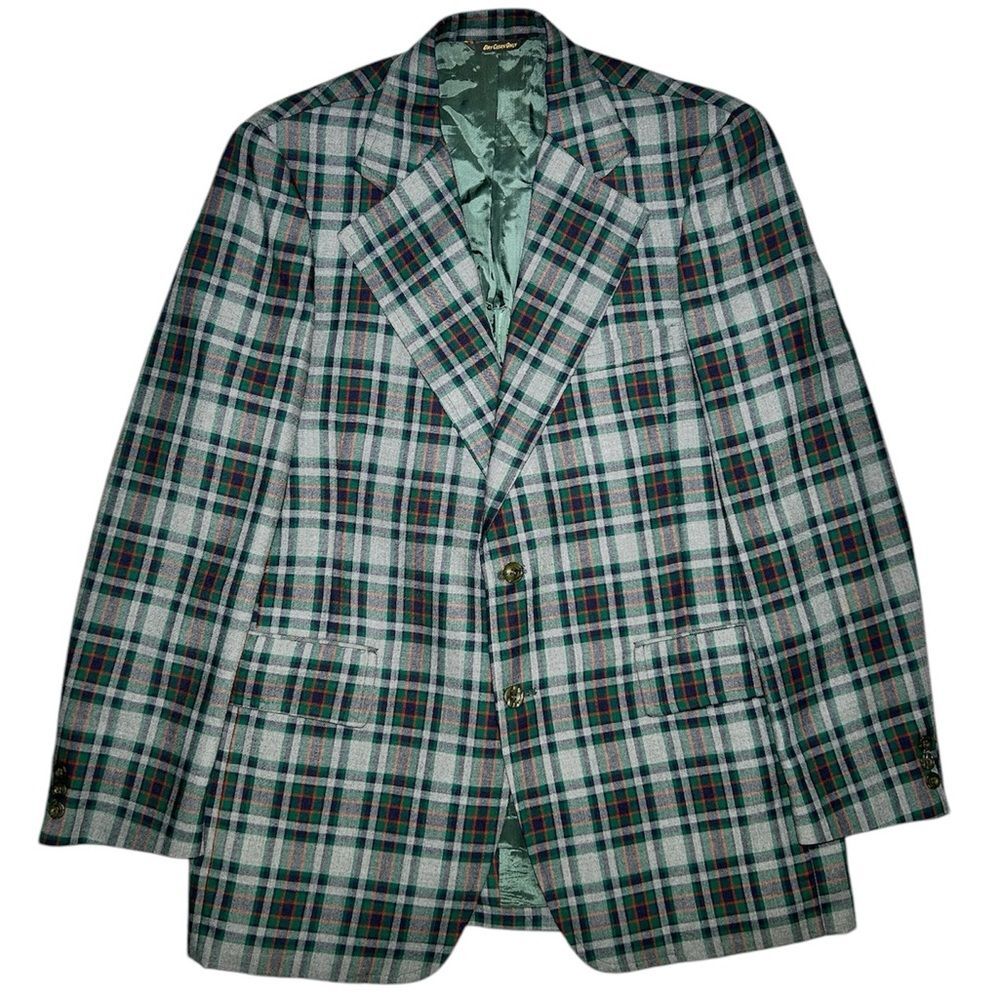 CROSSROAD CLOTHES Vintage Green Handmade Wool Plaid Sports Jacket